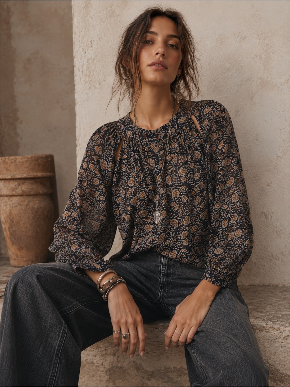 Isabel Marant Étoile Floral Boho Blouse Size 40 Medium Sheer Silk Blend Top Chic